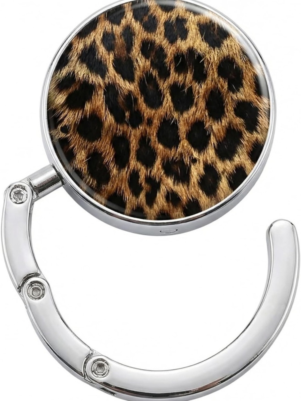 Leopard Print Purse Hook - Silver Foldable Handbag Hanger NIP